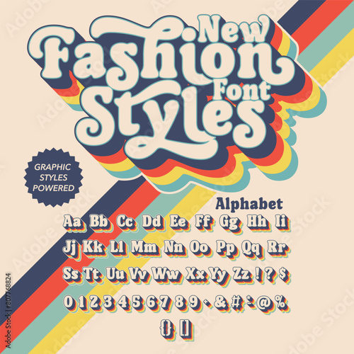 Color Version New Fashion Styles Retro Vintage Display bold Font alphabet.