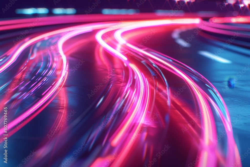 The image is a colorful representation of a highway with bright colorful streaks The image is a colorful representation of a highway with bright colorful streaks