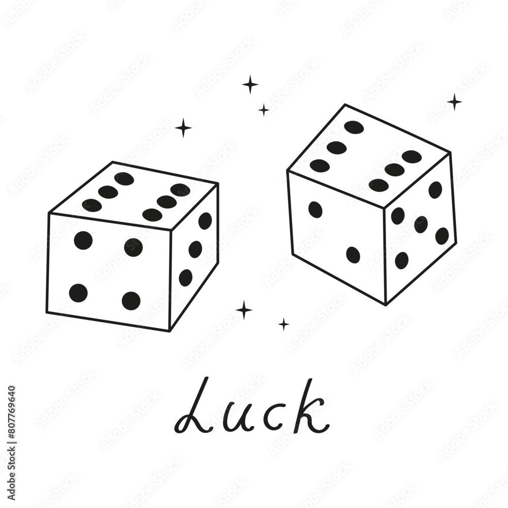 Dice gambling sketch with handwritten Luck vector template concept. Dices and stars hand drawn illustration on isolated background. Fortune, game casino gambling, lucky, victory, winner Design element Dice gambling sketch with handwritten Luck vector template concept. Dices and stars hand drawn illustration on isolated background. Fortune, game casino gambling, lucky, victory, winner Design element