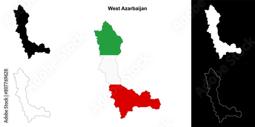 West Azarbaijan province outline map set photo