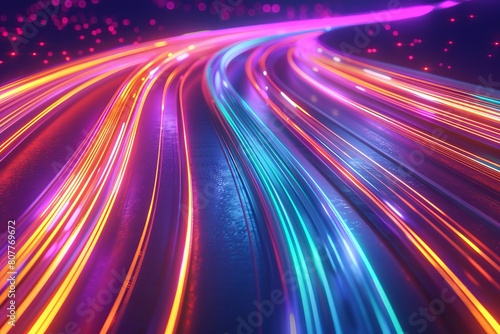 The image is a colorful representation of a highway with bright colorful streaks