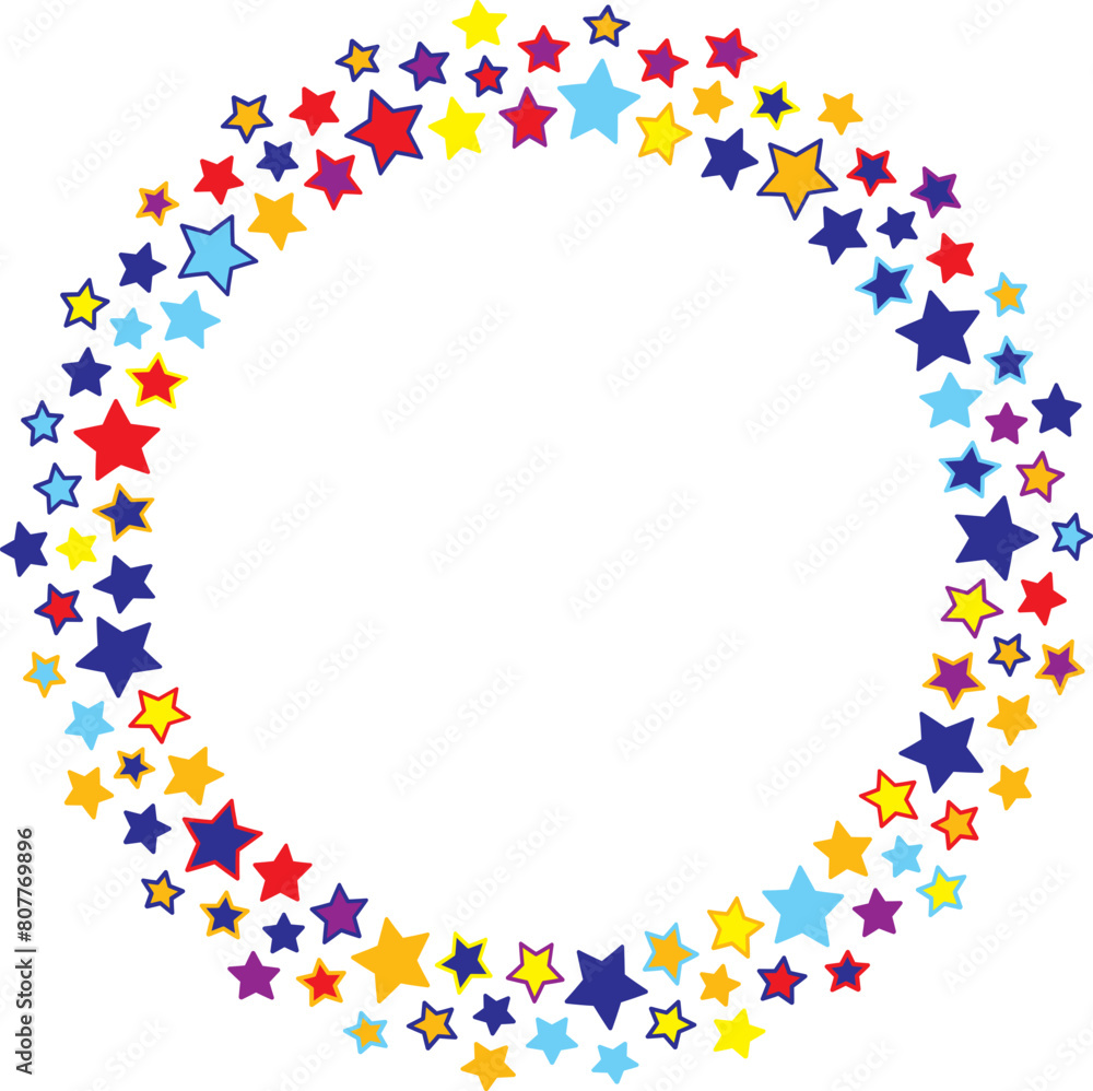 Start decoration frame in vector. Stars abstract round border.