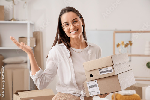 Female seller with parcels ...