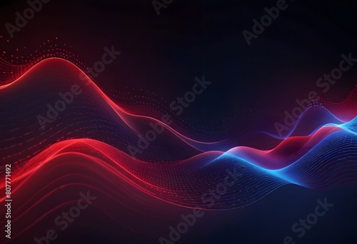 Digital cyberspace futuristic, Red and Blue color particles wave flowing with lines and dots connection, Technology network abstract background. 3d rendering 