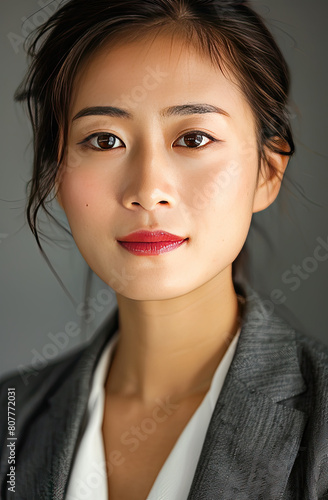 Young Asian pretty business woman close up, soft studio lighting