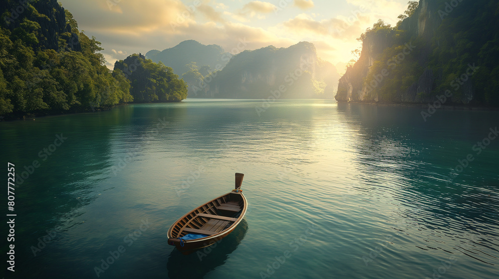 Boat floating on the tropical sea