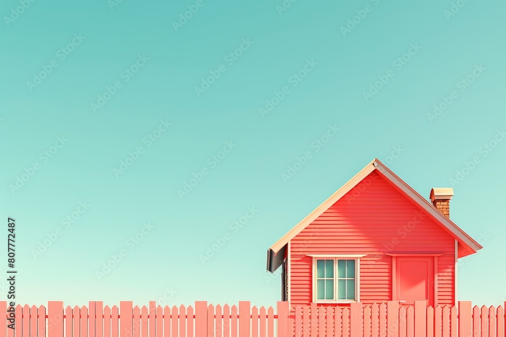 A colorful house with a colorful fence in front of it