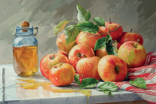 scenic still life of fruit, watercolor sketch