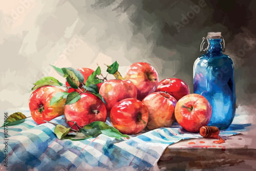 scenic still life of fruit, watercolor sketch