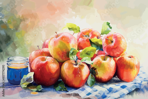 scenic still life of fruit, watercolor sketch