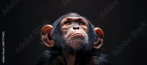 single portrait of a monkey black background