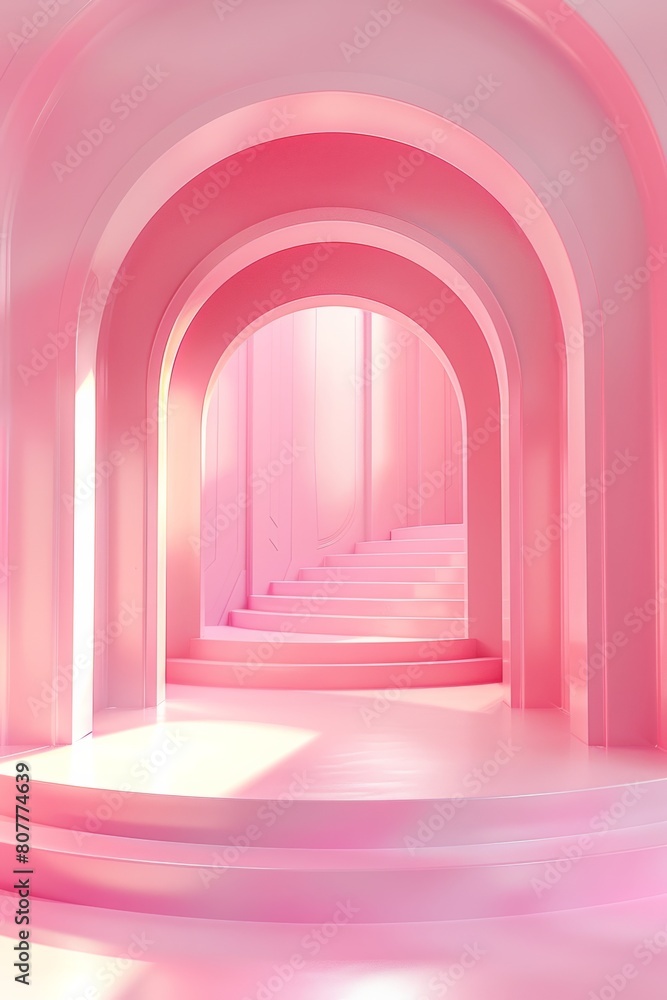 3d rendering of pink abstract background with stairs, arch 3d rendering of pink abstract background with stairs, arch