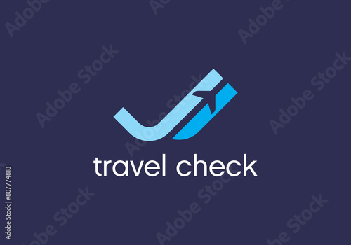 check with plane logo. travel adventure symbol vector design