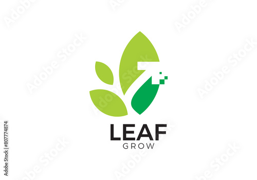 leaf with arrow logo. nature tech digital symbol icon design