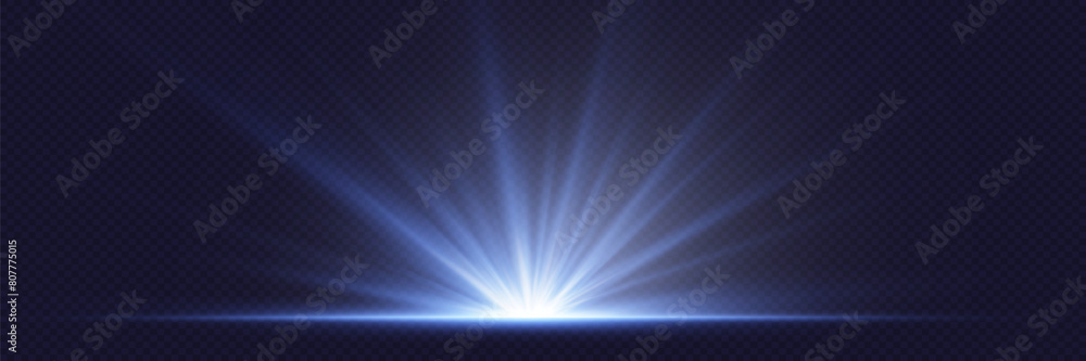 Glowing lights of sun rays. Sun flare with rays and spotlight. The star flashed with bright light. Special lighting effect. On a transparent background.
