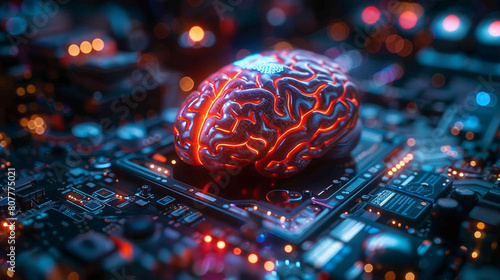 A close-up of a brain-computer interface device, allowing people to control computers and devices using their thoughts, revolutionizing human-computer interaction