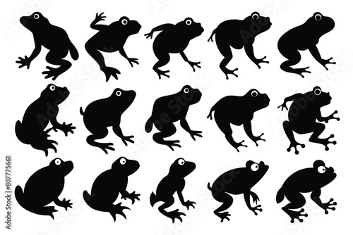 Set of Frog black Silhouette Design with white Background and Vector Illustration