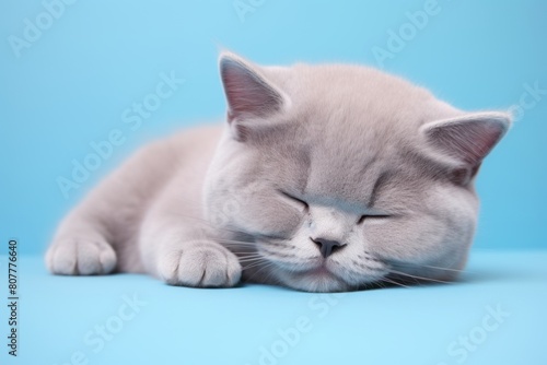 Medium shot portrait photography of a cute british shorthair cat napping isolated in pastel or soft colors background