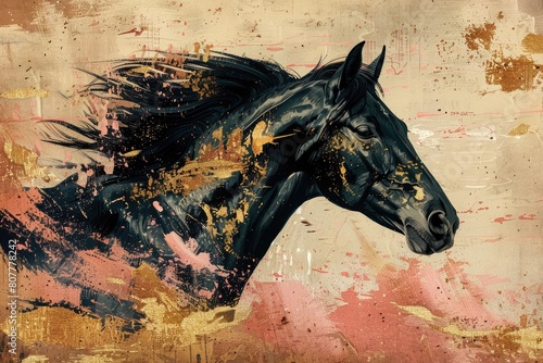 Background  A vintage chinoiserie image of a horse. Generative Ai