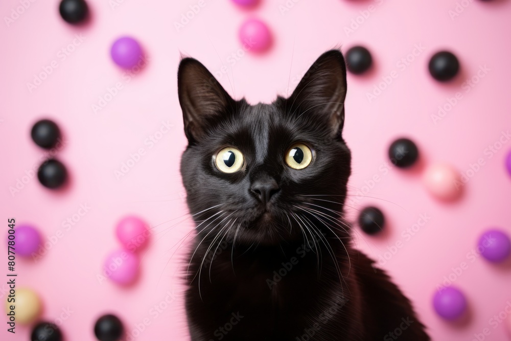 Medium shot portrait photography of a cute bombay cat batting objects isolated on pastel or soft colors background Medium shot portrait photography of a cute bombay cat batting objects isolated on pastel or soft colors background