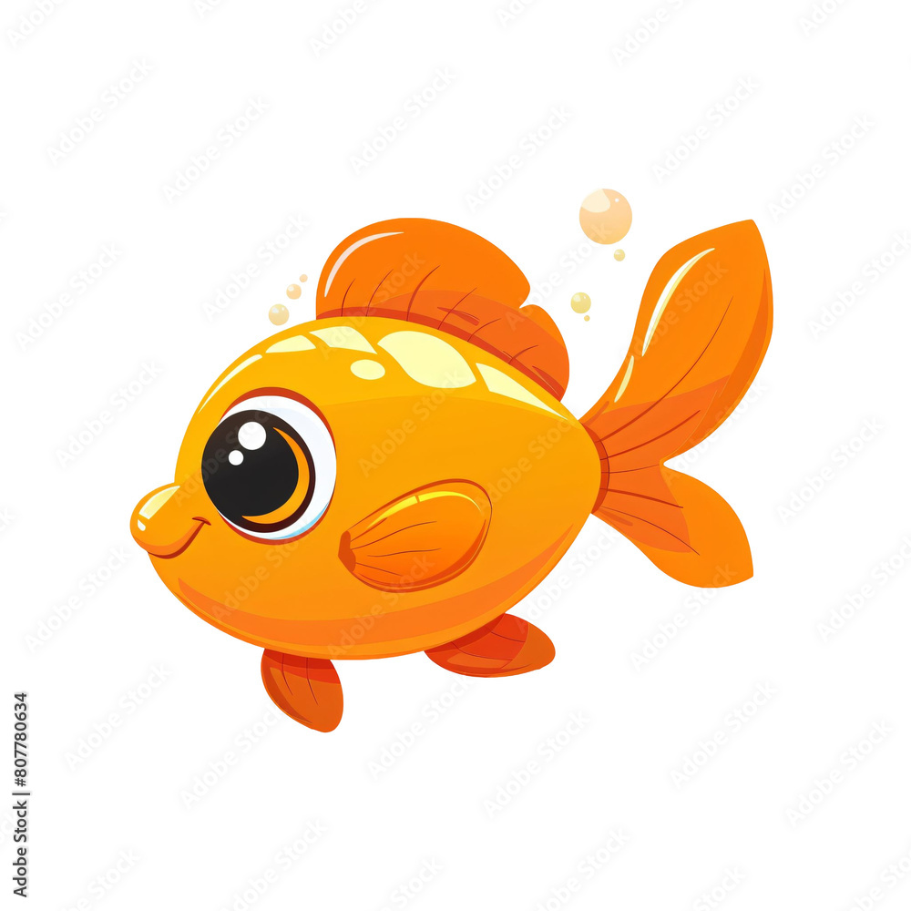 Cute cartoon goldfish with big eyes and a friendly smile. Cute cartoon goldfish with big eyes and a friendly smile.