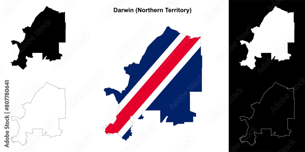 Fototapeta premium Darwin (Northern Territory) outline map set