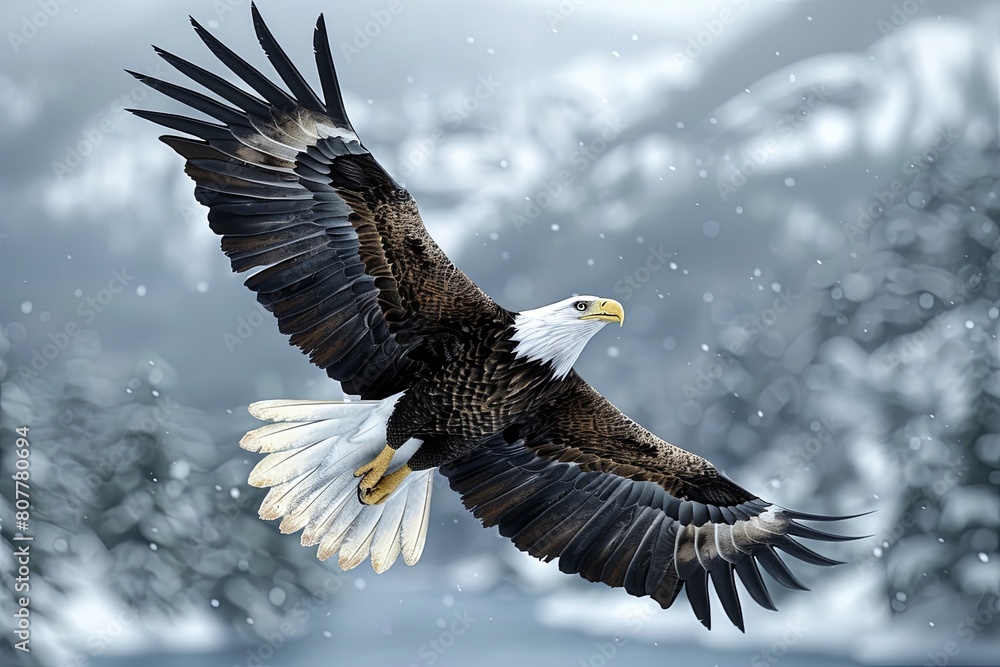 Fototapeta premium 3D Render of Majestic Eagle Soaring Through the Sky
