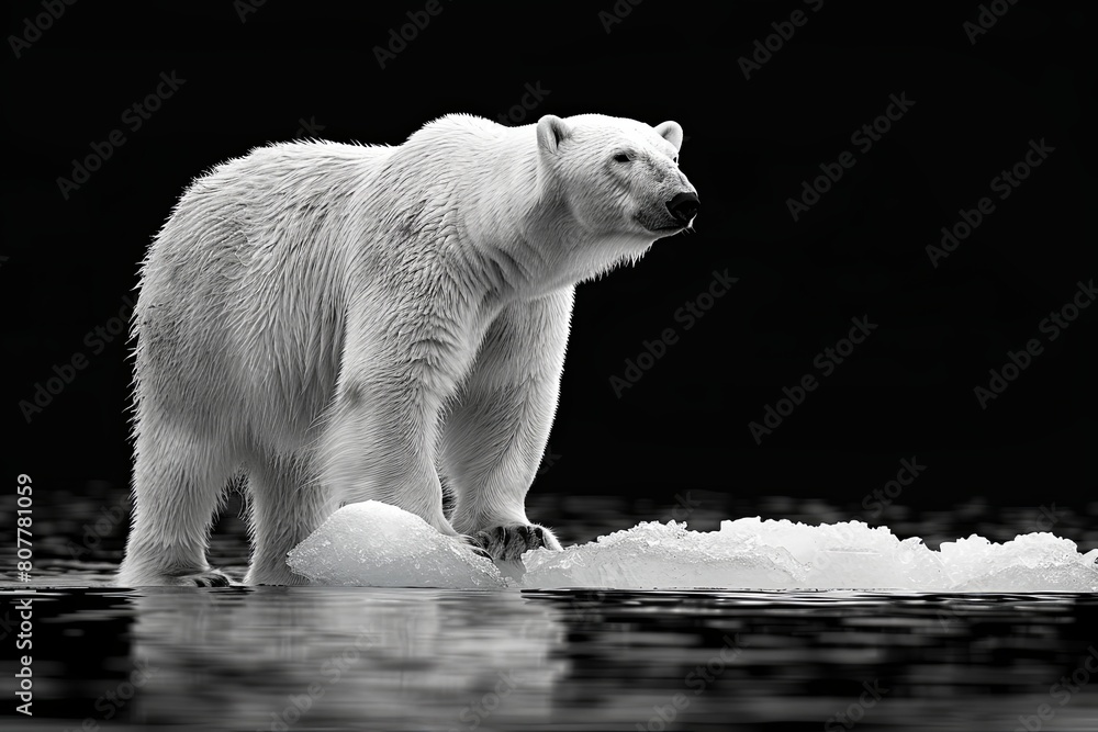 Polar Bear Majestic Standing on Iceberg Clipart Portrait Black and ...