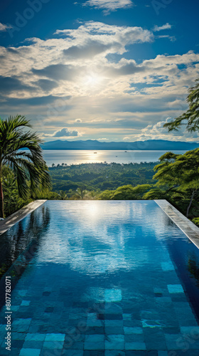 day lights Photograph an opulent villa escape: infinity pool vistas, panoramic landscapes, lavish interiors © Tatiana