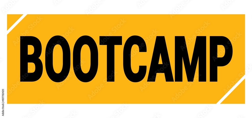 BOOTCAMP text on yellow-black grungy stamp sign. BOOTCAMP text on yellow-black grungy stamp sign.