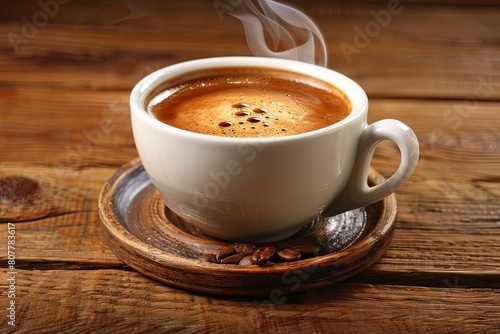 Steaming Cup of Coffee: Hyperrealistic Clipart with Swirling Steam