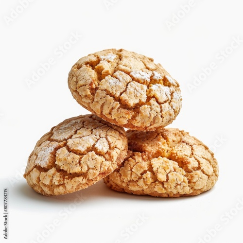 Pile of Italian Amaretti cookies stacked in a tower photo
