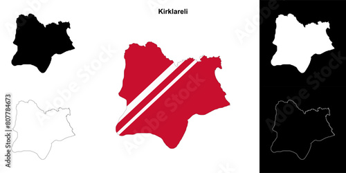 Kirklareli province outline map set photo
