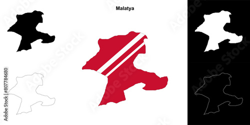 Malatya province outline map set photo