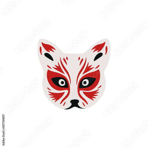 Vector Kabuki mask with traditional Kitsunei deman, ideal for events and stickers.