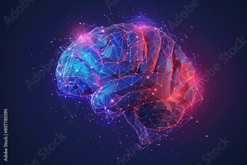 Low-poly brain diagram featuring futuristic elements. Generative Ai