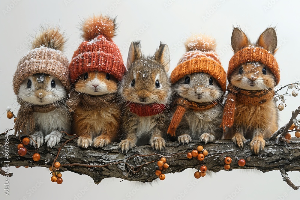 Winter Hat and Scarf Flat Design Animal Icons Set Winter Hat and Scarf Flat Design Animal Icons Set