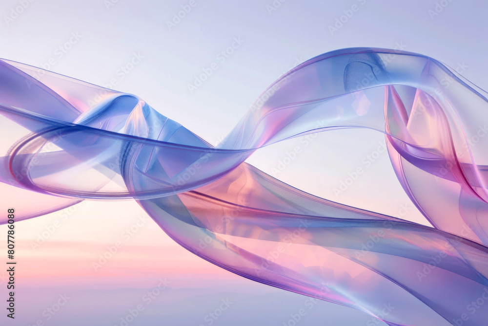 Elegant translucent ribbons flowing freely in a serene sky at sunset, creating a sense of calm and beauty Elegant translucent ribbons flowing freely in a serene sky at sunset, creating a sense of calm and beauty