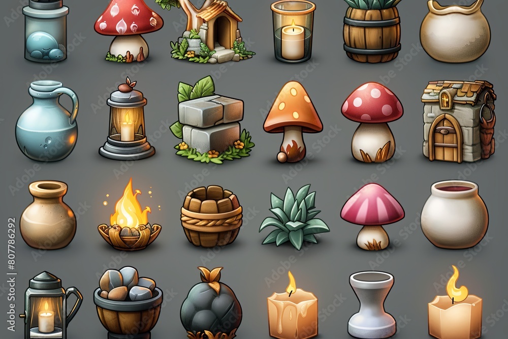 Obraz premium Enchanting Forest Icons: Whimsical and Magical Illustrations