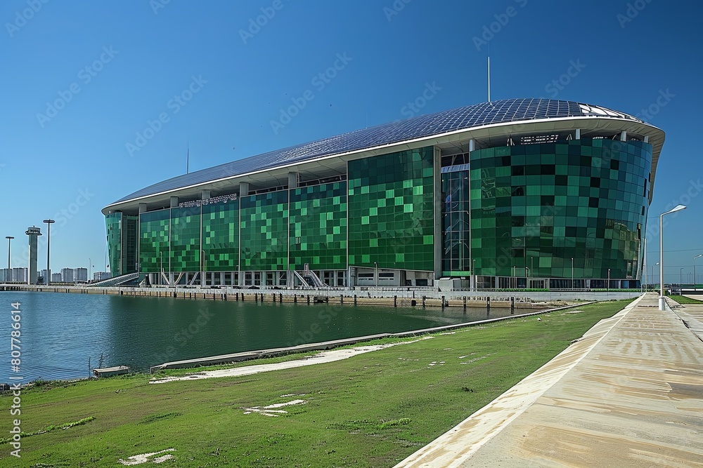 Solar-Powered Stadium with Retractable Dome and Photovoltaic Panel-Adorned Facade Solar-Powered Stadium with Retractable Dome and Photovoltaic Panel-Adorned Facade
