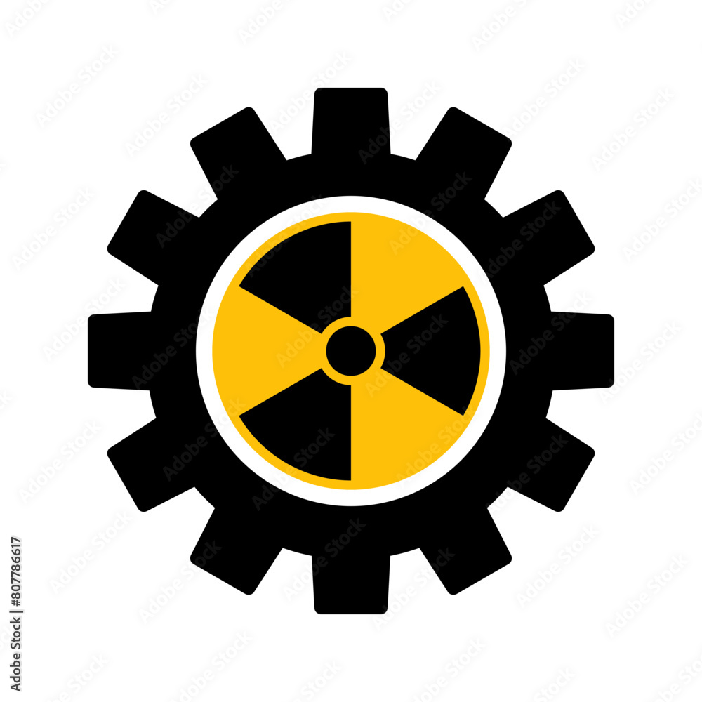 Obraz premium Cogwheel with radioactive symbol, nuclear engineering concept icon vector