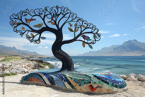 Enchanted Tree: Branches as Arms, Leaves as Colorful Birds