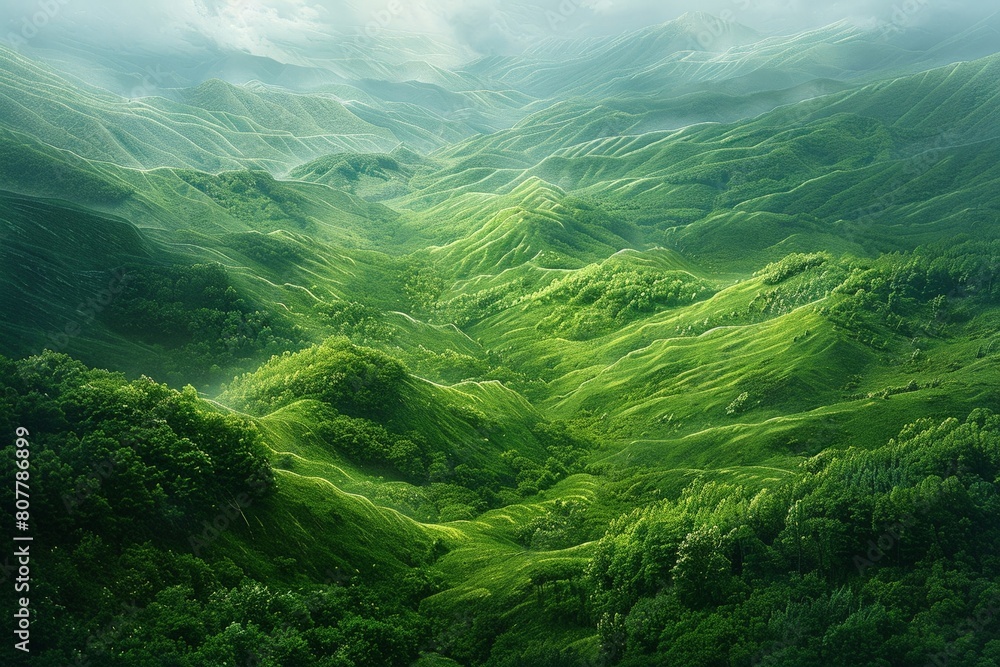 Fototapeta premium Depict a boundless expanse of greenery stretching off into the distance