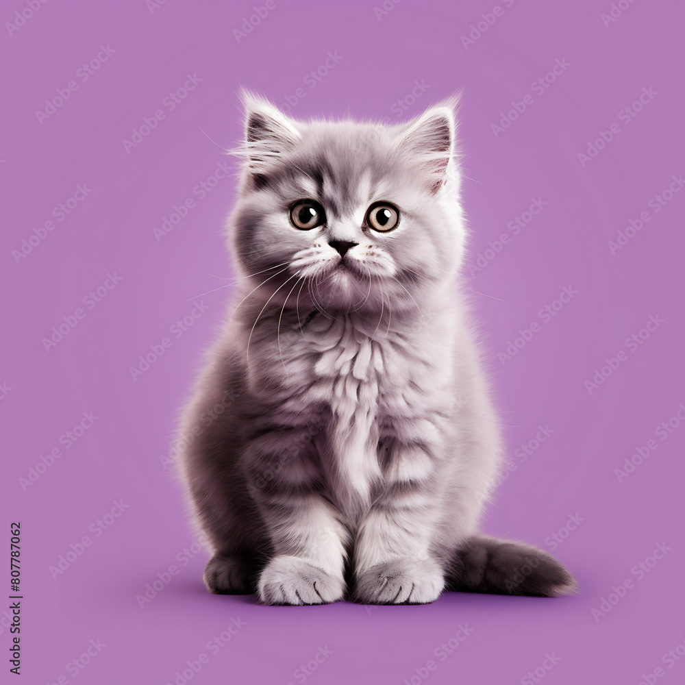 Cute british shorthair cat sitting on pink background.