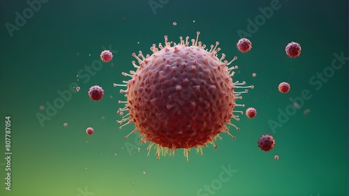 The norovirus floating against a green backdrop photo