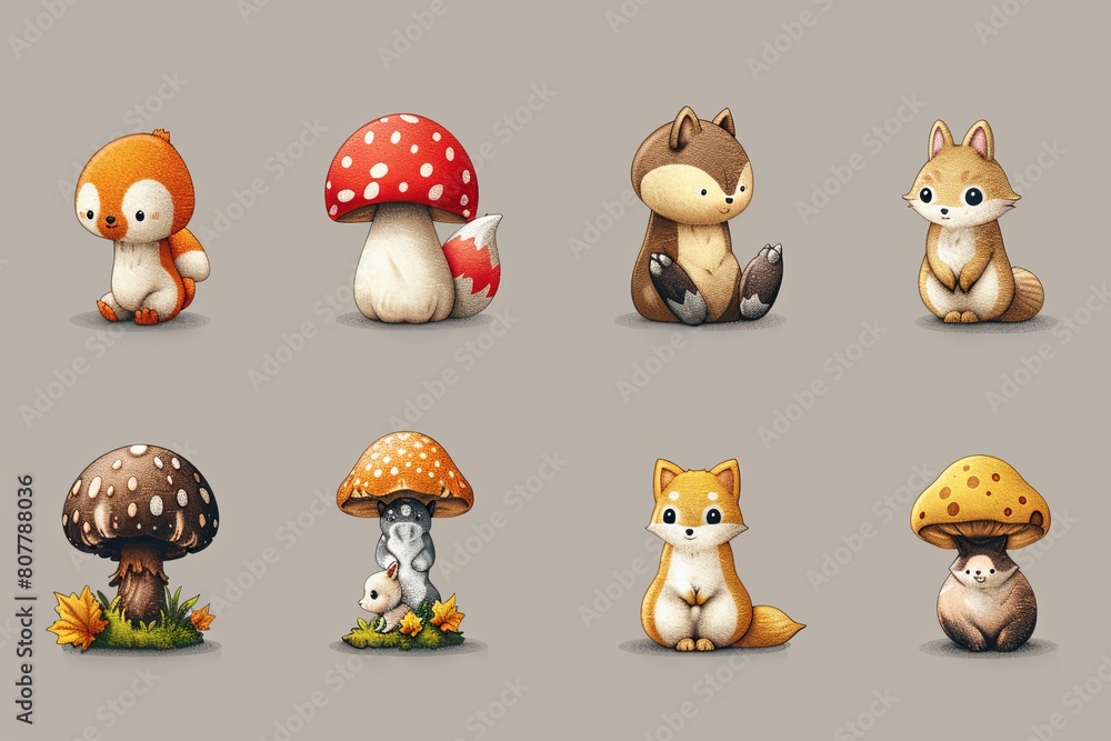 Fototapeta premium Animal Icons Galore: A Whimsical Hand-Drawn Clipart Collection