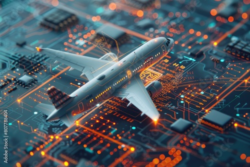 Digital twin concept in aviation technology grasp. Generative Ai