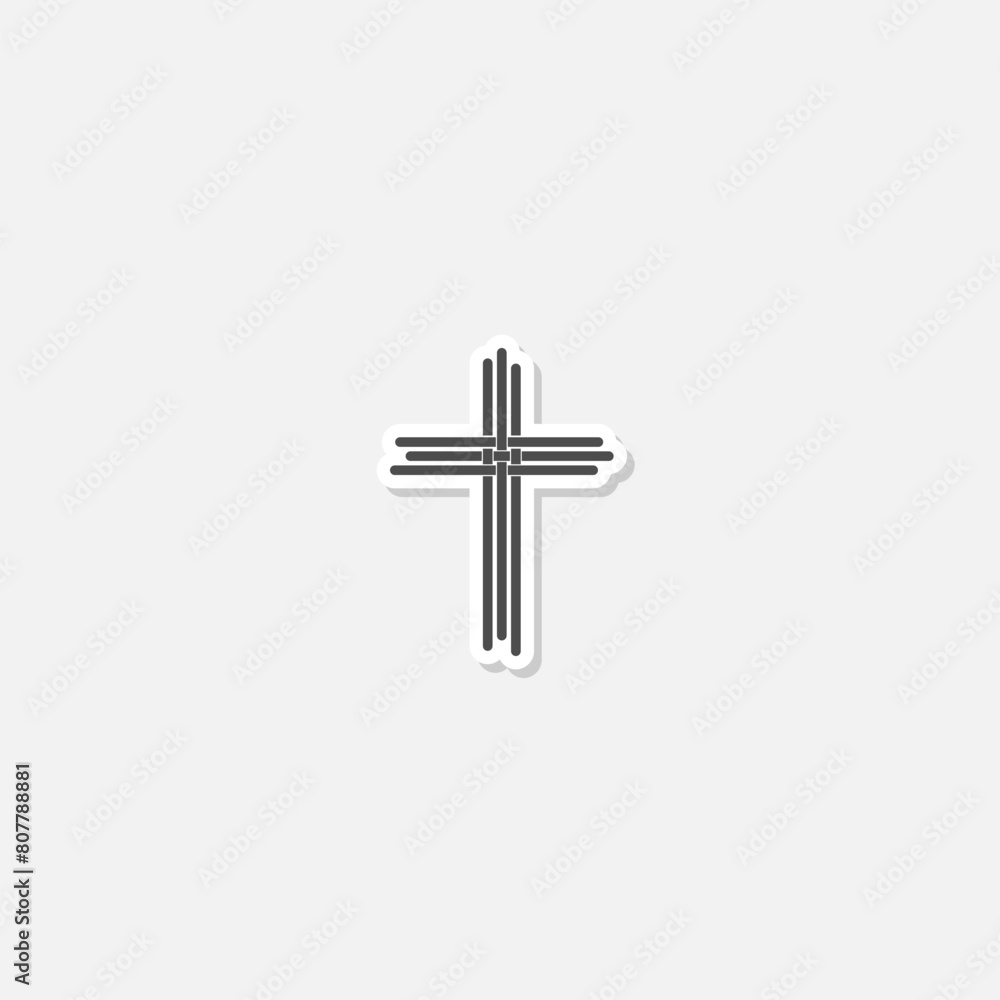 Christian cross simple icon sticker isolated on gray background