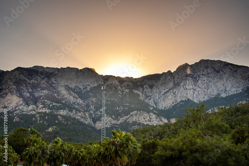 Sunset over a mountain in Turkey near the city of Kemer