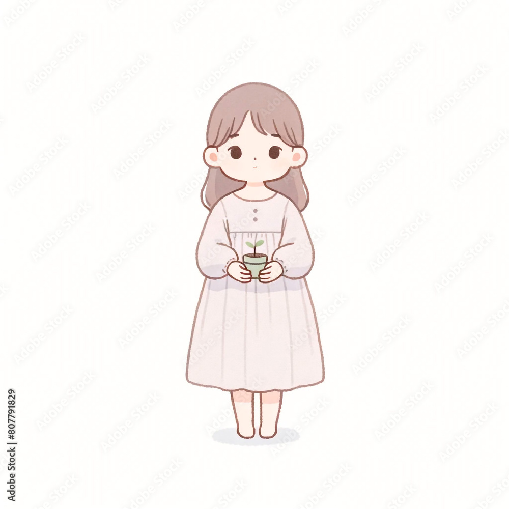 cartoon cute girl holding potted plant and tropical plant pot cartoon cute girl holding potted plant and tropical plant pot